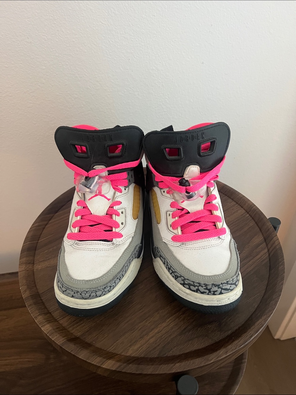 Jordan- size 6Y- White and Pink High-Top Sneakers